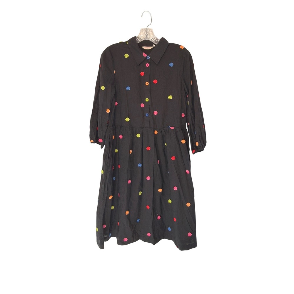 Gorman‎ Dress Black Floral Embodied Long Sleeve Button Front Girly Size 6